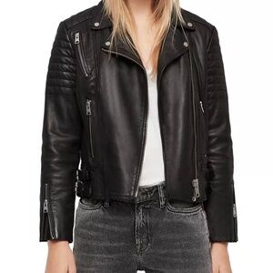 AllSaints Papin Black Biker Leather Jacket – Lamb Leather Women’s Sz US 0